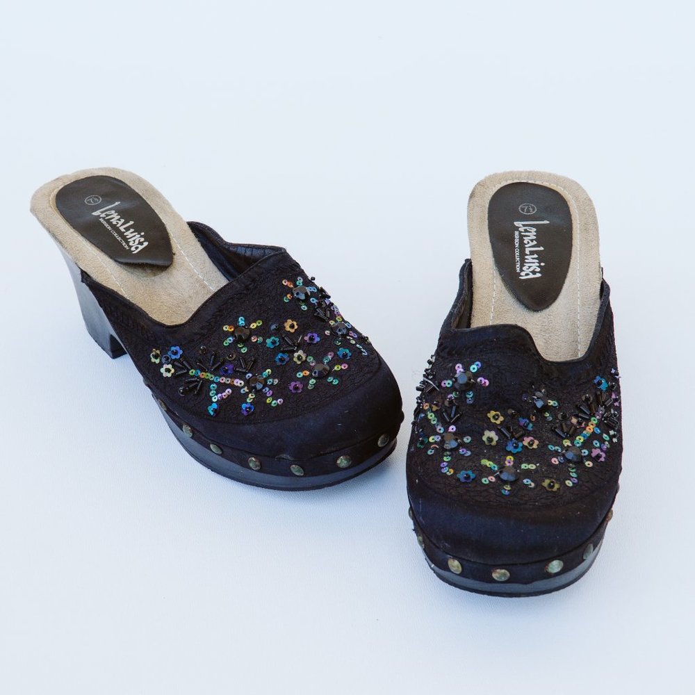 Y2K Beaded Black Clogs